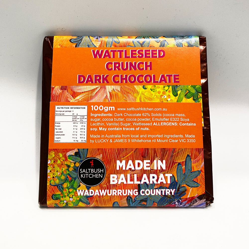 
                  
                    Load image into Gallery viewer, Wattleseed Crunch Dark Chocolate 100gm DAIRY FREE - Saltbush Kitchen
                  
                
